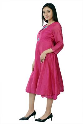 Pink embroidered chanderi ethnic-kurtis 3