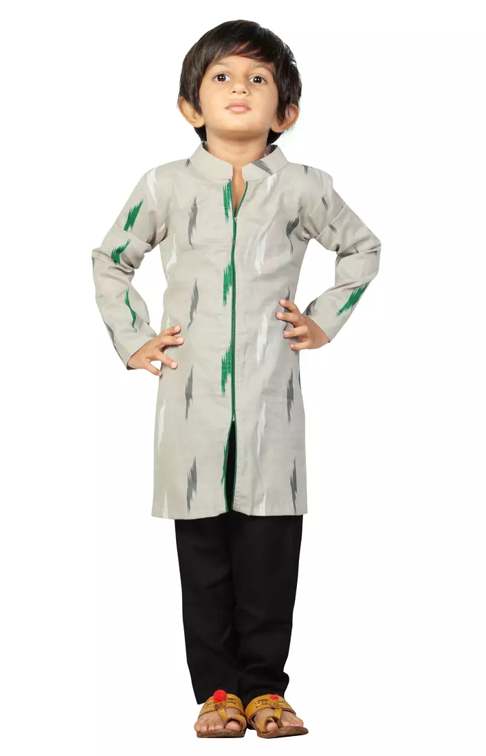 Kids Sea-Green Cotton Kurta Pyjama Set For Boys 