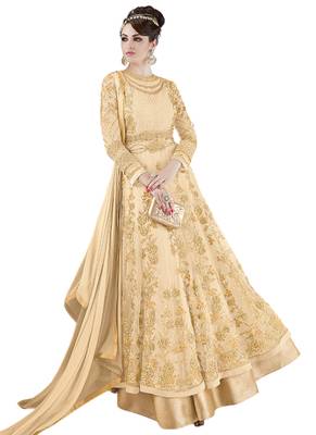 Beige Embroidered Georgette semi stitched sawlar with dupatta 1