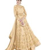 Beige Embroidered Georgette semi stitched sawlar with dupatta