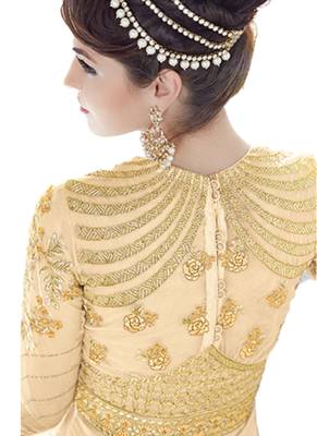 Beige Embroidered Georgette semi stitched sawlar with dupatta 2