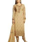Beige Embroidered Georgette semi stitched sawlar with dupatta