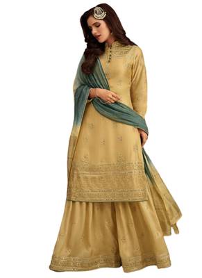 Beige Embroidered Crepe semi stitched sawlar with dupatta 1