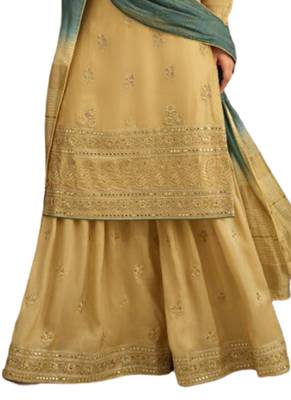 Beige Embroidered Crepe semi stitched sawlar with dupatta 3