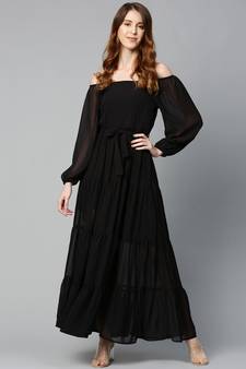 Black Square Neck Tiered Maxi Dress