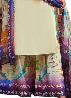 Beige Embroidered Rayon semi stitched sawlar with dupatta 3