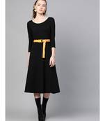 Black Skater Belted Midi Dress