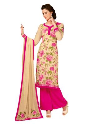 Beige Printed Georgette semi stitched sawlar with dupatta 1