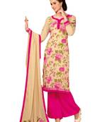 Beige Printed Georgette semi stitched sawlar with dupatta