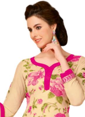 Beige Printed Georgette semi stitched sawlar with dupatta 2