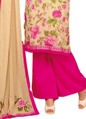 Beige Printed Georgette semi stitched sawlar with dupatta 3