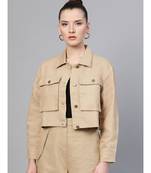 Beige Boxy Denim Jacket