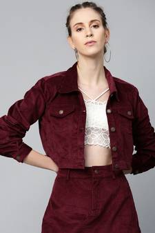 Burgundy Corduroy Boxy Jacket