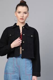 Black Denim Raw Edge Jacket