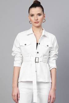 White Belted Denim Jacket
