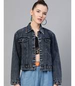 Black Acid Wash Boxy Denim Jacket