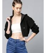 Black Hooded Boxy Corduroy Crop Jacket