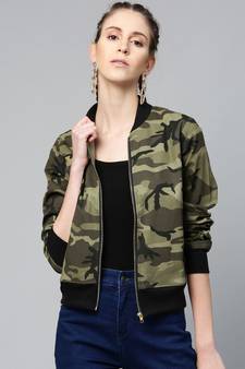 Green Camouflage Bomber Zipper Jacket