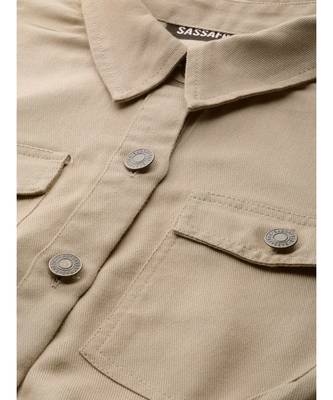 Beige Belted Twill Tapered Jumpsuit 5