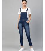 Blue Bleach Wash Stretch Denim Dungaree