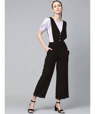 Black Corduroy Buttoned Dungaree 1