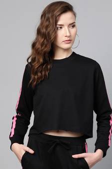 Black Double Tape Boxy Crop Sweatshirt