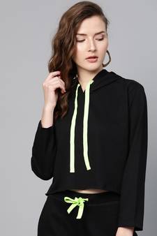 Black Boxy Crop Sweatshirt Hoodie