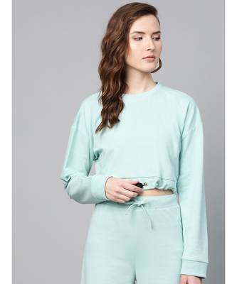 Sea Green Drawstring Crop Sweatshirt 1
