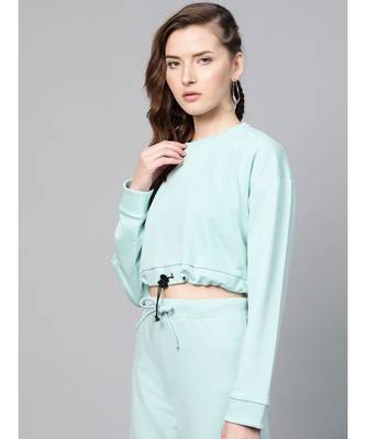 Sea Green Drawstring Crop Sweatshirt 2