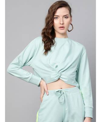 Sea Green Terry Twisted Crop Sweatshirt 1