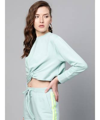 Sea Green Terry Twisted Crop Sweatshirt 2