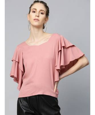 Dusty Pink Frilly Sleeve Back Detail Top 1