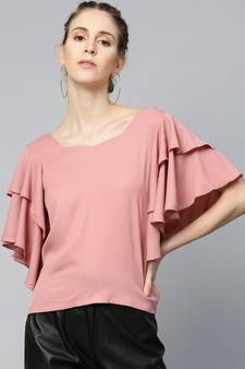 Dusty Pink Frilly Sleeve Back Detail Top
