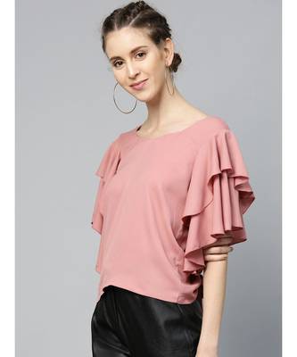 Dusty Pink Frilly Sleeve Back Detail Top 2