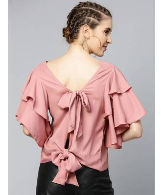 Dusty Pink Frilly Sleeve Back Detail Top 3