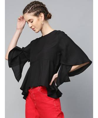 Black Flared Sleeve Cape Top 2