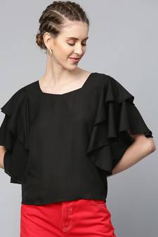 Black Frilly Sleeve Back Detail Top