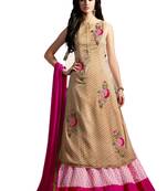 Beige Embroidered Georgette semi stitched sawlar with dupatta