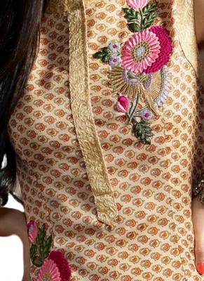 Beige Embroidered Georgette semi stitched sawlar with dupatta 2