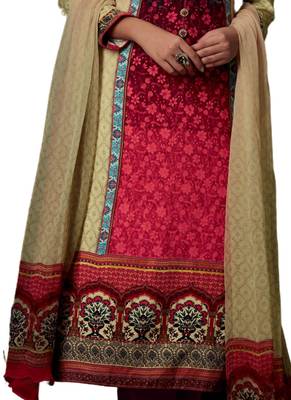 Beige Printed cotton semi stitched sawlar with dupatta 3