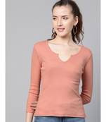 Peach Rib V-Neck T-Shirt