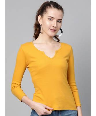 Mustard Rib V-Neck T-Shirt 1