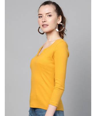 Mustard Rib V-Neck T-Shirt 2