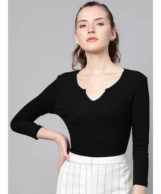 Black Rib V-Neck T-Shirt 1