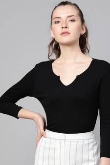 Black Rib V-Neck T-Shirt