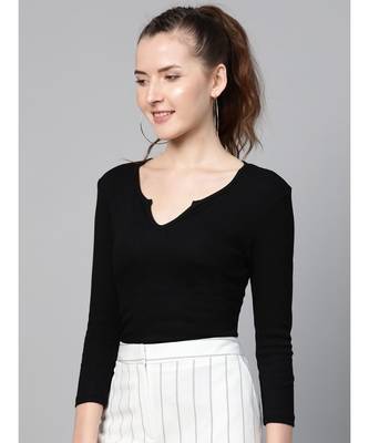 Black Rib V-Neck T-Shirt 2