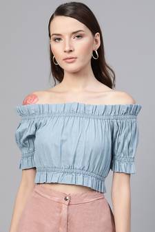 Ice Blue Bardot Denim Crop Top