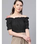 Black Bardot Denim Crop Top