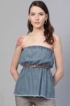 Blue Denim Acid Wash Tube Top