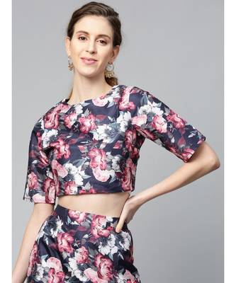Navy Floral Crop Top 1